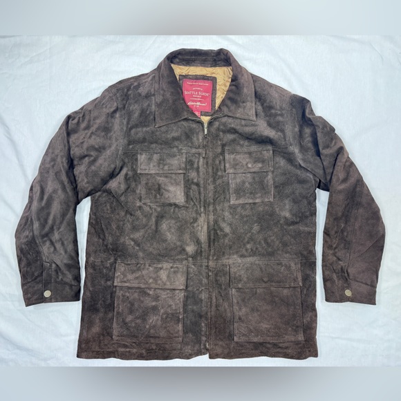 Eddie Bauer + Seattle Suede Edition Jacket Gold Quilt Insulation Washable Zip XL - Picture 1 of 16